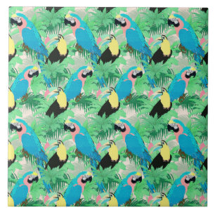 Azulejo De Cerâmica Design tropical de aves e folhas exóticas moderna