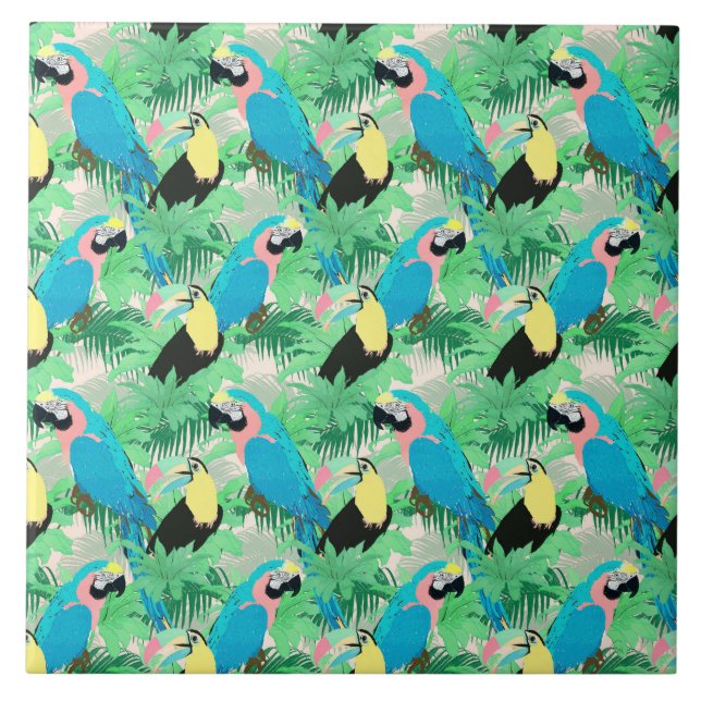 Azulejo De Cerâmica Design tropical de aves e folhas exóticas modernas (Frente)