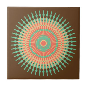 Azulejo De Cerâmica design verde de Mandala, indiano laranja