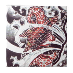 Azulejo De Cerâmica Design vermelho do tatuagem de Koi