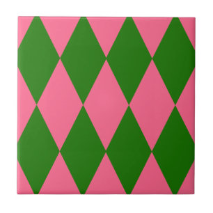 Azulejo De Cerâmica Design Xadrez Arlequim Rosa Verde