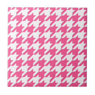 Azulejo De Cerâmica Design Xadrez Houndstooth Rosa Branco
