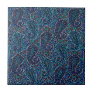Azulejo De Cerâmica Designer de Boho de Paisley Azul