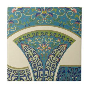 Azulejo De Cerâmica Designs orientais azuis com caras sorridentes