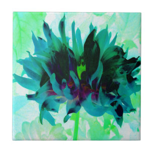 Azulejo De Cerâmica Deslumbrante Dália Cacto Teal e Preto