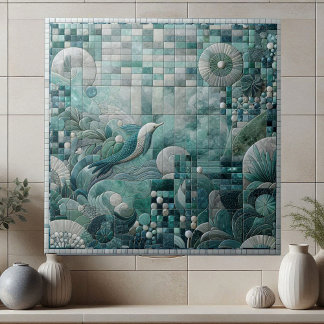 Azulejo De Cerâmica Deslumbrante Mosaico Azul Aquamarino Subaquático