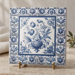 Azulejo De Cerâmica Deslumbrante toile de jouy monograma azul floral
