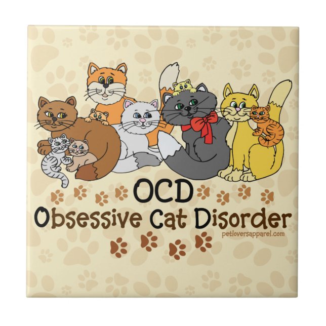 Azulejo De Cerâmica Desordem obsessiva do gato de OCD (Frente)