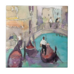 Azulejo De Cerâmica Destinos | Watercolor Venice Gondola Ride<br><div class="desc">Venice Plein Air é um esboço incrível pintado com aquarelas brilhantes pelo artista Samuel Dixon. A pintura retrata uma via fluvial veneziana com gondolas tradicionais e as formas de pessoas que ignoram a água de uma das muitas pontes da cidade. Embora claramente um esboço, as cores se misturam de forma...</div>