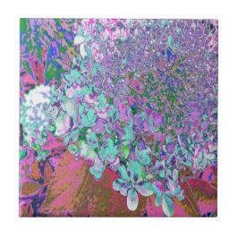 Azulejo De Cerâmica Detalhe de Aqua Elegante e Hydrangea de luz do Lim