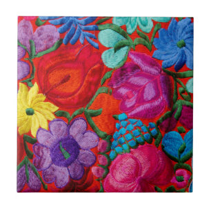 Azulejo De Cerâmica Detalhe de têxtil floral de bordado tradicional