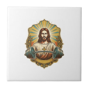 Azulejo De Cerâmica Determinado Jesus Haltere Pesado de Ferro Levantam
