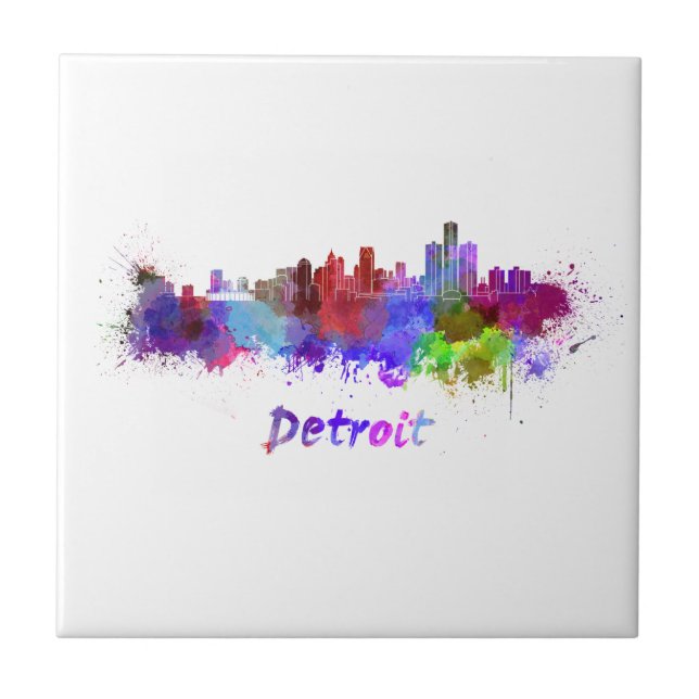 Azulejo De Cerâmica Detroit skyline in watercolor (Frente)