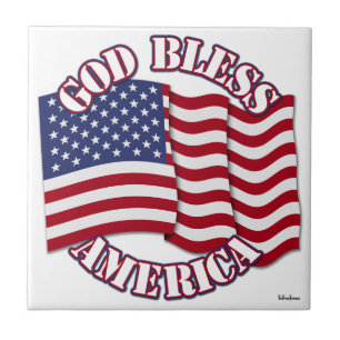 Azulejo De Cerâmica Deus abençoe American com bandeira dos EUA