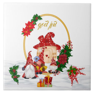 Azulejo De Cerâmica Deus Jul Sueco Gnomos Família Vermelha