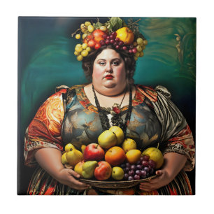 Azulejo De Cerâmica "Deusa da Indulgência Excessiva" Retrato Colorido