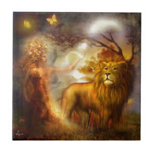 Azulejo De Cerâmica Deusa da Noite e Leão