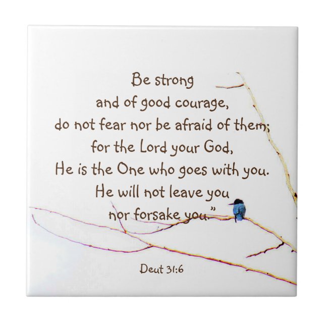 Azulejo De Cerâmica Deut 31:6 Você não está sozinho Bíblia Kingfisher  (Frente)