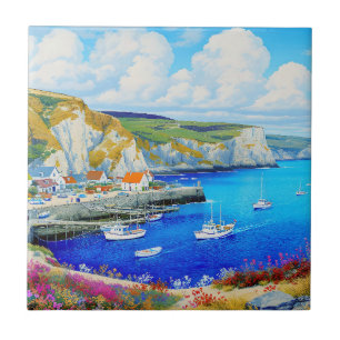 Azulejo De Cerâmica "Devon Harbor Dreamscape" - Uma paisagem marinha i