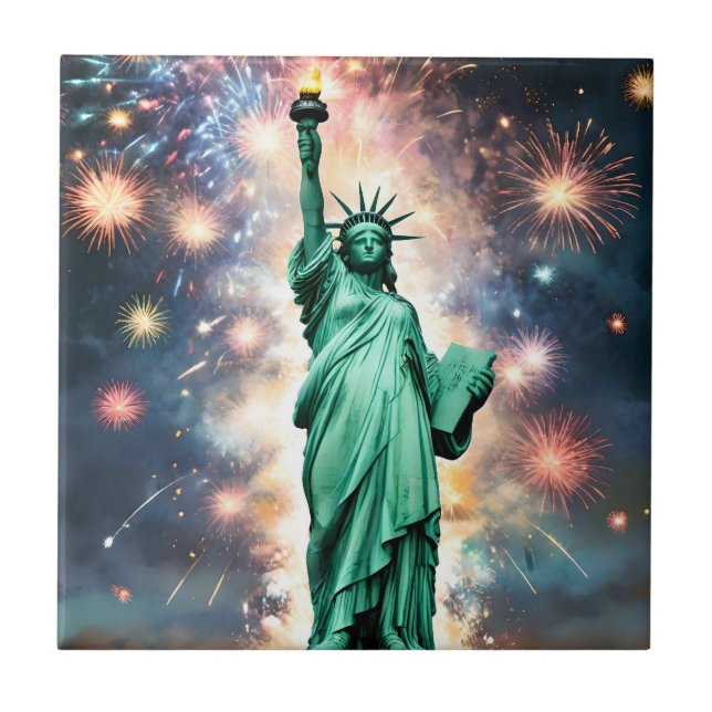 Azulejo De Cerâmica Dia Da Independência Dos Fogos De Artifício Da Lib (Frente)