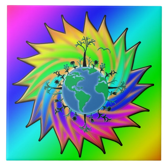 Azulejo De Cerâmica Dia da Terra ~ Explosão Solar (Frente)