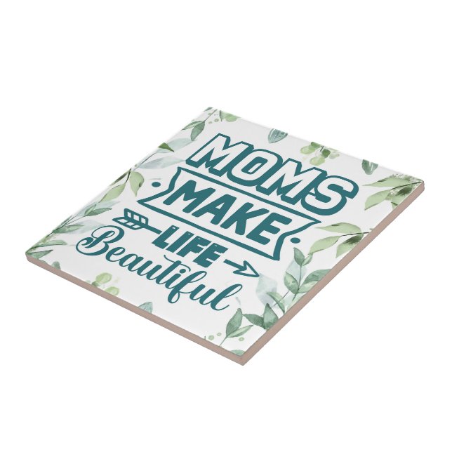 Azulejo De Cerâmica Dia de as mães Word Art Com Folhagem (Lateral)