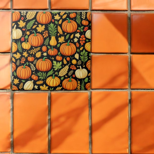 Azulejo De Cerâmica Dia de Colheita de Pumpkin no outono (Criador carregado)
