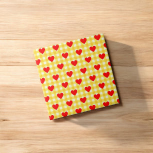 Azulejo De Cerâmica Dia de os namorados Amarelo do Coração Vermelho