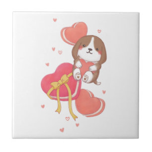 Azulejo De Cerâmica Dia de os namorados: Beagle e Macarons