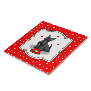 Azulejo De Cerâmica Dia de os namorados (vermelho) Scottie Dog (preto)