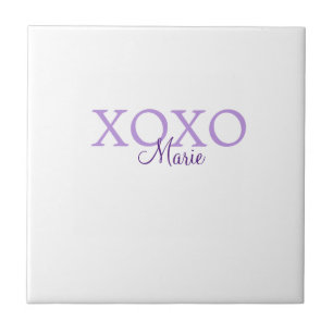 Azulejo De Cerâmica Dia de os namorados Xoxo adicione nome pastel roxo