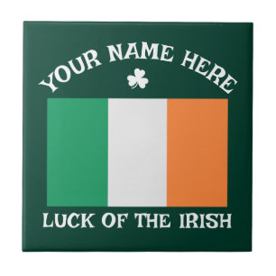 Azulejo De Cerâmica Dia de São Patrício Bandeira da Irlanda Nome Perso