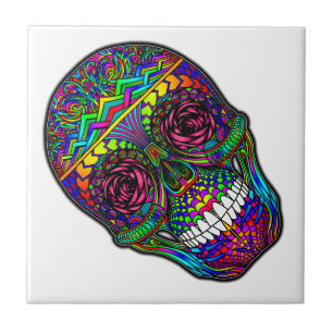 Azulejo De Cerâmica Dia do crânio do açúcar da arte colorida do