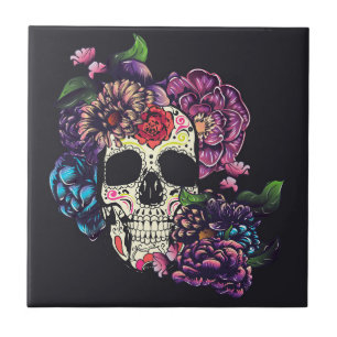 Azulejo De Cerâmica Dia do crânio morto com flores
