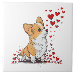 Azulejo De Cerâmica Dia dos Namorados Cachorro Fofo Corgi Dia dos Namo