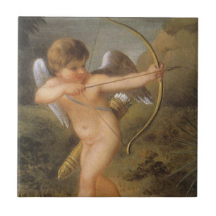 Azulejo De Cerâmica Dia dos Namorados Vintage, Cupido com Arco e Flech
