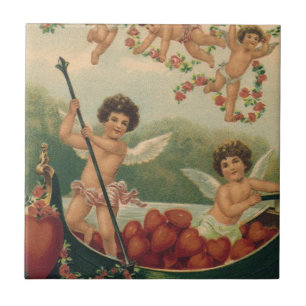 Azulejo De Cerâmica Dia dos Namorados Vintage, Querubins Vitorianos em