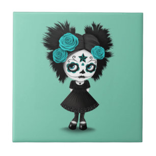 Azulejo De Cerâmica Dia tímido da menina inoperante com os olhos