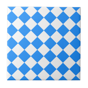 Azulejo De Cerâmica Diag Checkered - branco e azul