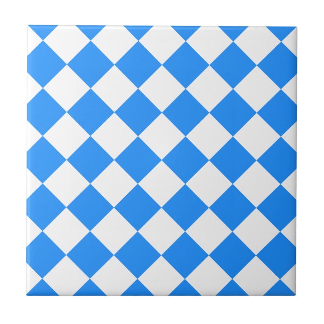 Azulejo De Cerâmica Diag Checkered - branco e azul (Frente)