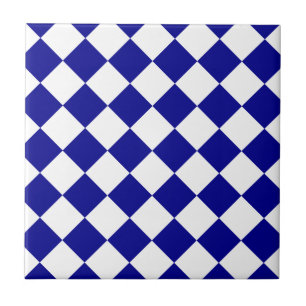 Azulejo De Cerâmica Diag Checkered - branco e azul escuro