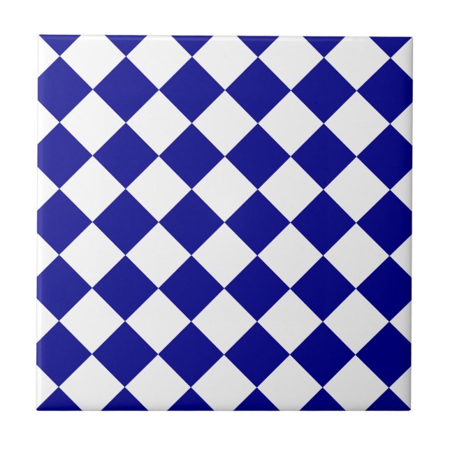 Azulejo De Cerâmica Diag Checkered - branco e azul escuro (Frente)