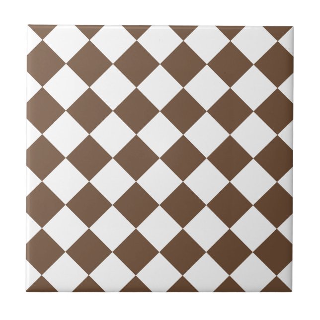 Azulejo De Cerâmica Diag Checkered - branco e café (Frente)