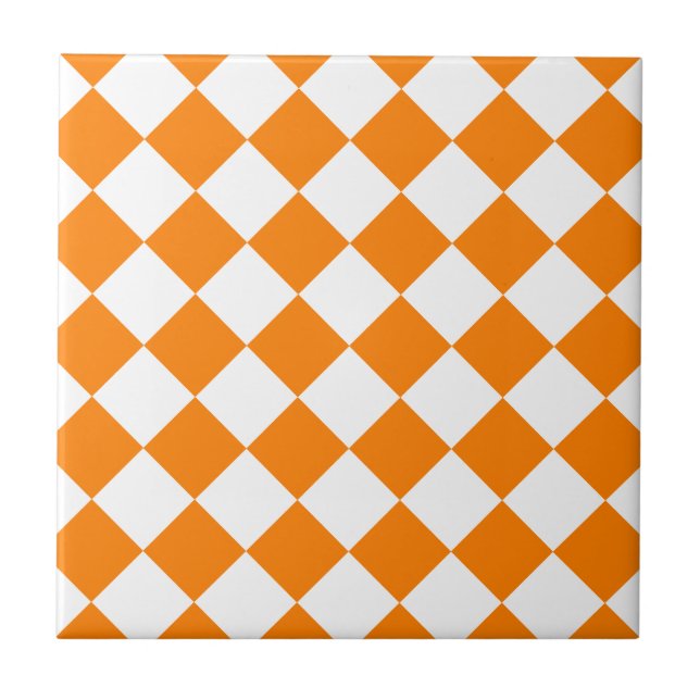 Azulejo De Cerâmica Diag Checkered - branco e laranja (Frente)