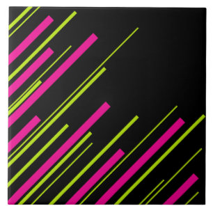Azulejo De Cerâmica Diagonais em Verde limão, rosa-quente e preto