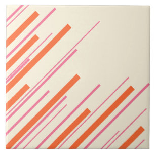 Azulejo De Cerâmica Diagonais - Rosa, Laranja e Creme
