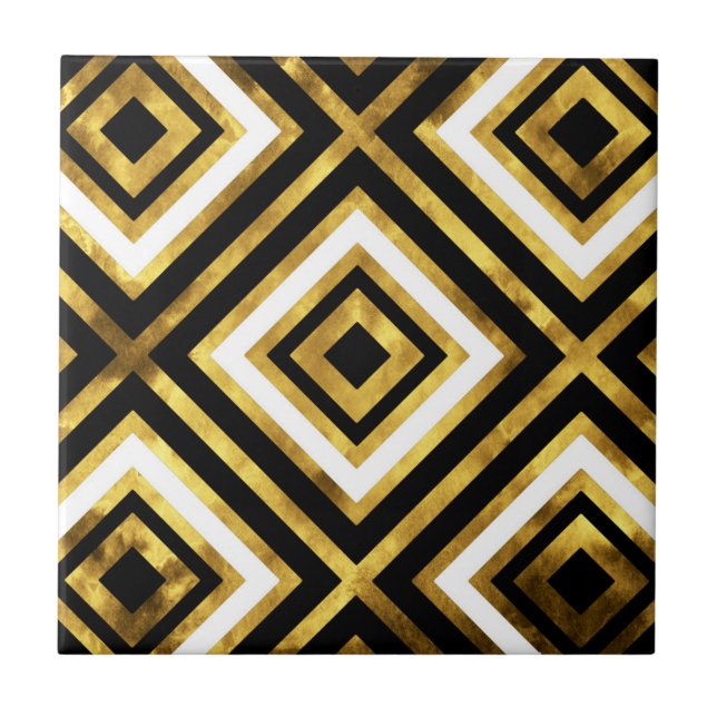 Azulejo De Cerâmica Diamante Branco Branco Dourado Geométrico (Frente)