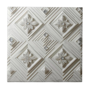 Azulejo De Cerâmica Diamante Branco Moderno de Meados do Século 