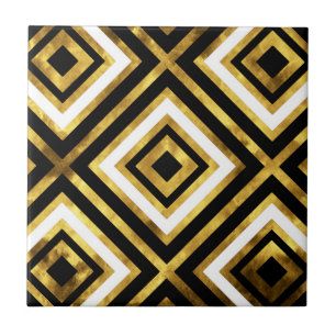 Azulejo De Cerâmica Diamante branco preto Dourado da aguarela
