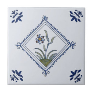 Azulejo De Cerâmica Diamante Delft Frame Floral Azul Múltiplo